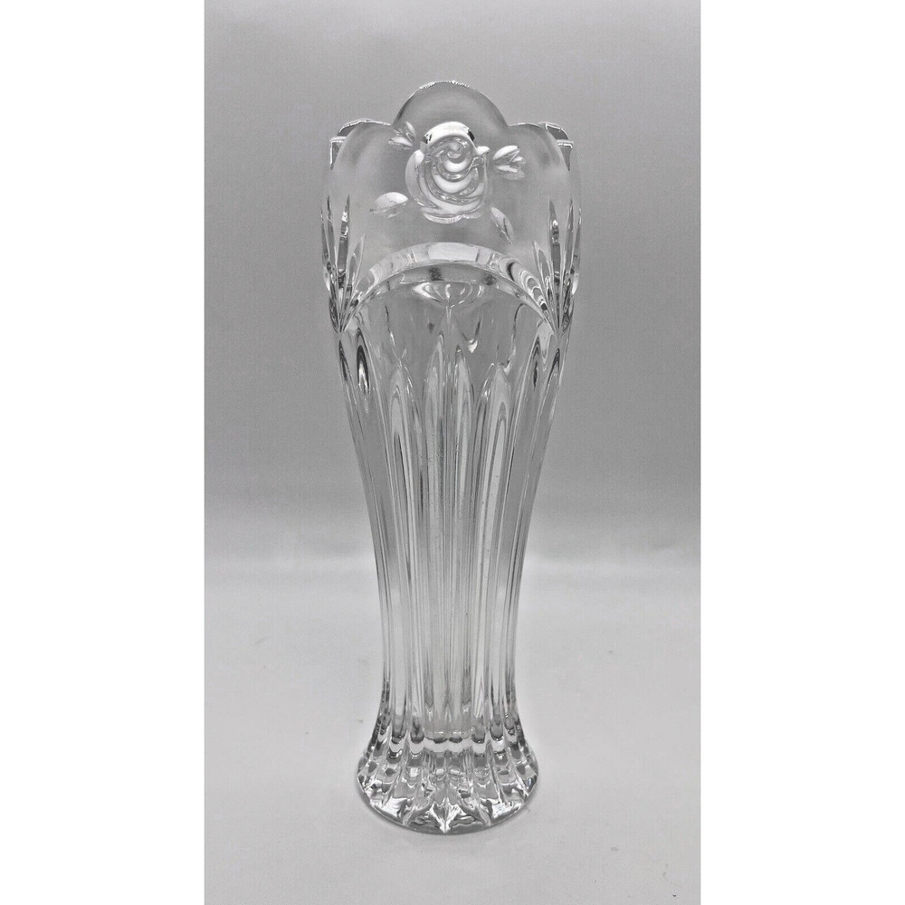 VINTAGE Oneida Crystal Bud Vase 1992 Southern Garden 7" Frosted Flowers Rose